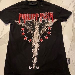 Philipp Plein black and red rhinestone T shirt